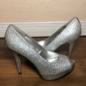 Silver glitter pumps